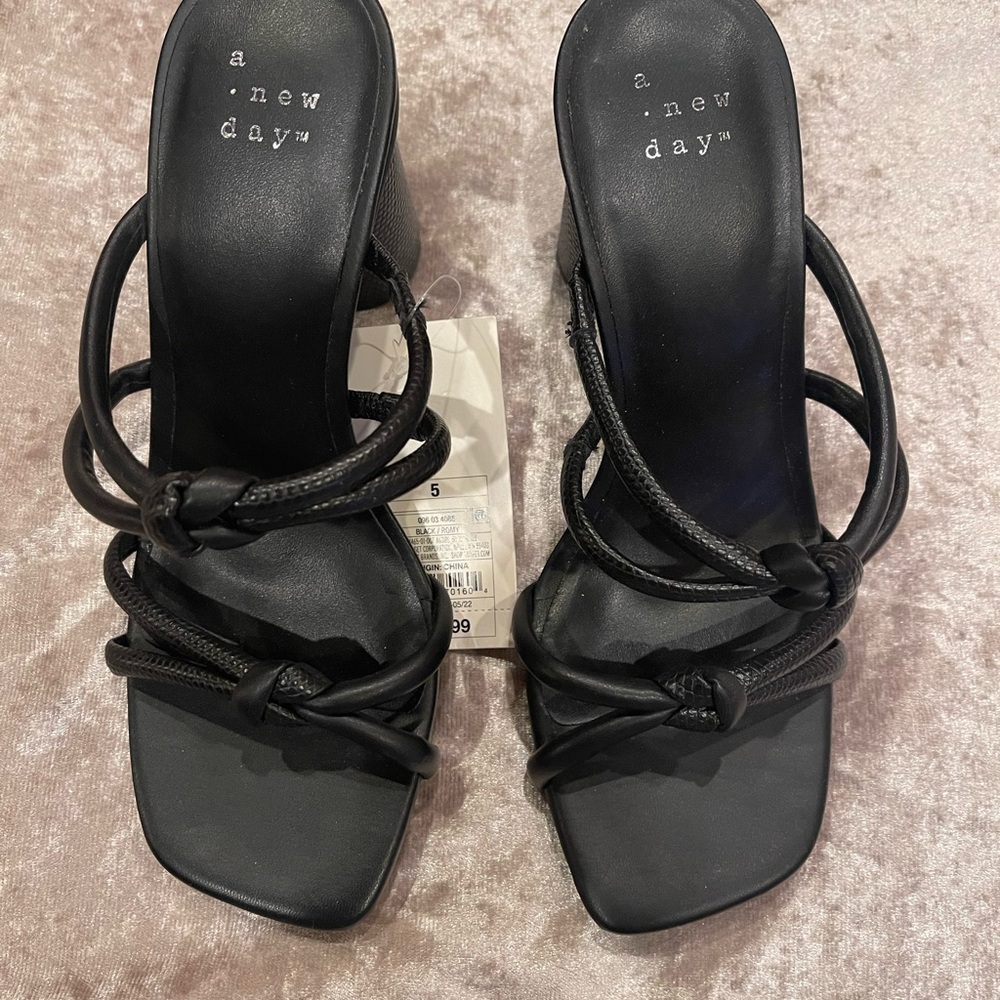 A New Day Women's Black Strappy Heels